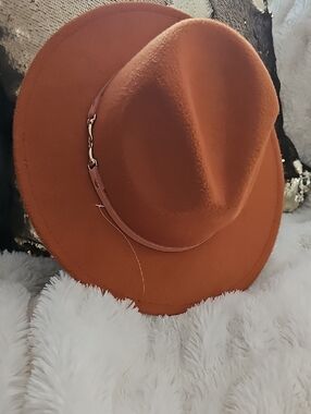 Stylish Women’s Wide Brim Fedora Hat - Burnt Orange